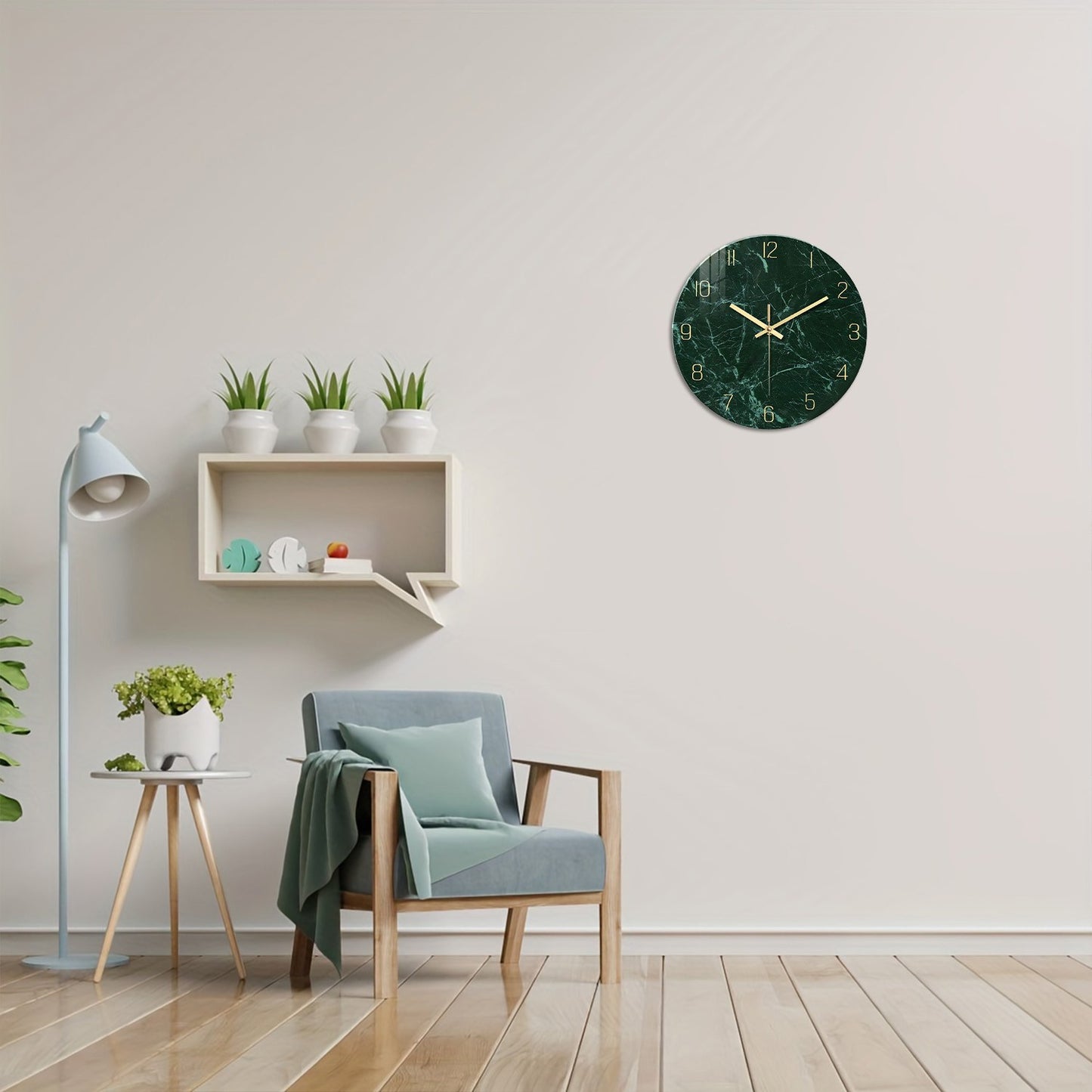 Personalized Dark Green Marble Texture Pattern Tempered Glass Wall Clock Living Room Bedroom Kitchen Home Decoration Wall Clock Silent Quartz Clock Holiday Gift 12 Inches 14 Inches 16inch (Without Batteries)