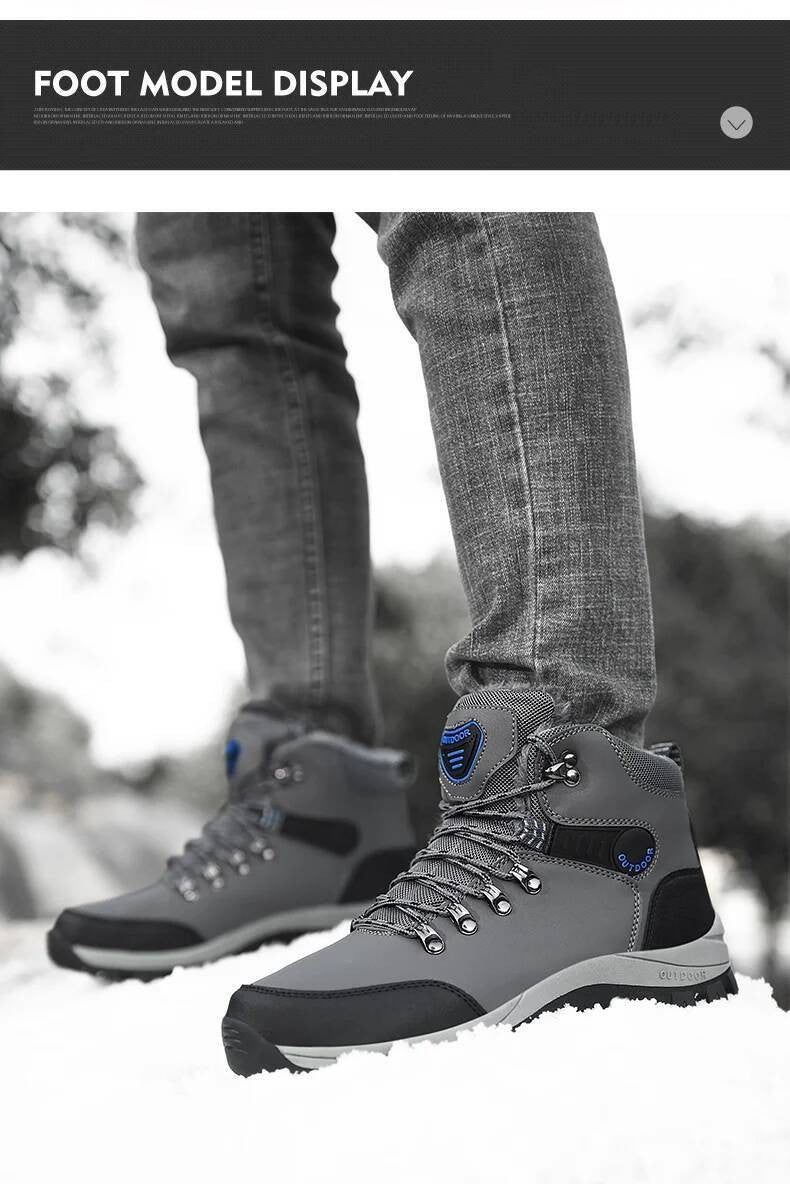 Botas de inverno masculinas com pele quente, antiderrapantes, sapatos casuais de trabalho masculinos, tênis de couro impermeáveis, botas de cano alto, tamanhos grandes