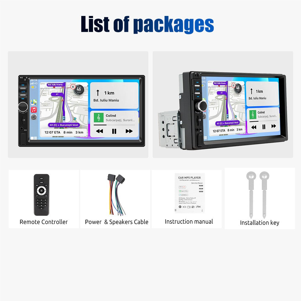 7 Inch 1 Din MP5 CarPlay Car Radio Multimedia Player Touch Screen FM ISO Power Aux Input Bluetooth USB Mirror Link Universal