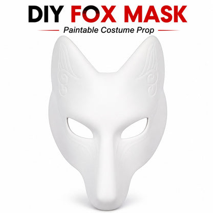 DIY White Fox Mask Paintable Kitsune Cosplay Half Face Mask, Blank Anime Fox Mask for Halloween Party Masquerade Stage Prop