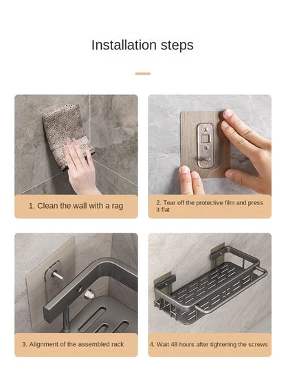 Black rectangular perforation-free bathroom storage rack Kitchen bathroom countertop wall hanging thick storage rack