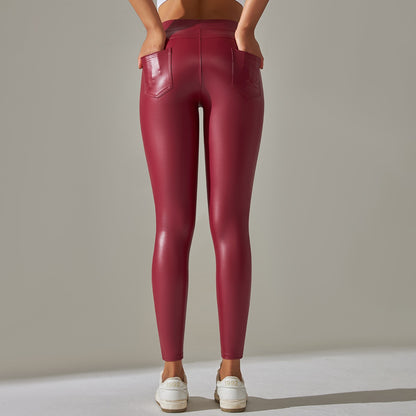 PU Leather Leggings Women Sexy Scrunch Butt Leggings Girls Faux Leather Pants High Waist Push Up Casual Leggings 6 Color