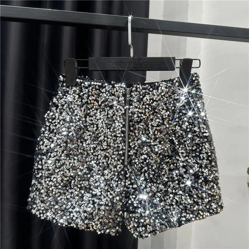New Autumn Black Velvet Shorts Women Sequined Shiny Versatile Short Pants Clubwear Shorts Hot Pants High Street