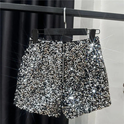 New Autumn Black Velvet Shorts Women Sequined Shiny Versatile Short Pants Clubwear Shorts Hot Pants High Street