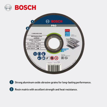 Disco de Corte Bosch 125mm Rebolo Esmerilhadeira Acessórios Ferramenta Rotativa Inox e Metal