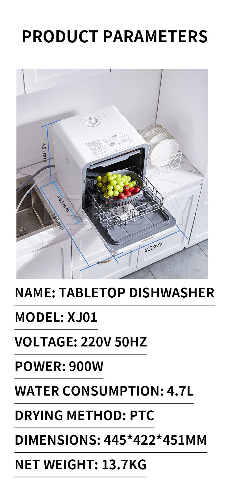 Tabletop Dishwasher Speed,Baby-Care,ECO&Dish Washer for Dorm,RV&amp Food grade high temperature resistant liner