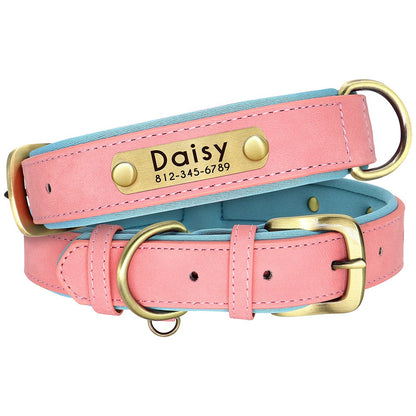 Conjunto Personalizado de Coleira e Guia de Couro para Cães Coleira de Couro Acolchoada Macia para Cães de Pequeno, Médio e Grande Porte com Placa de Identificação Grátis