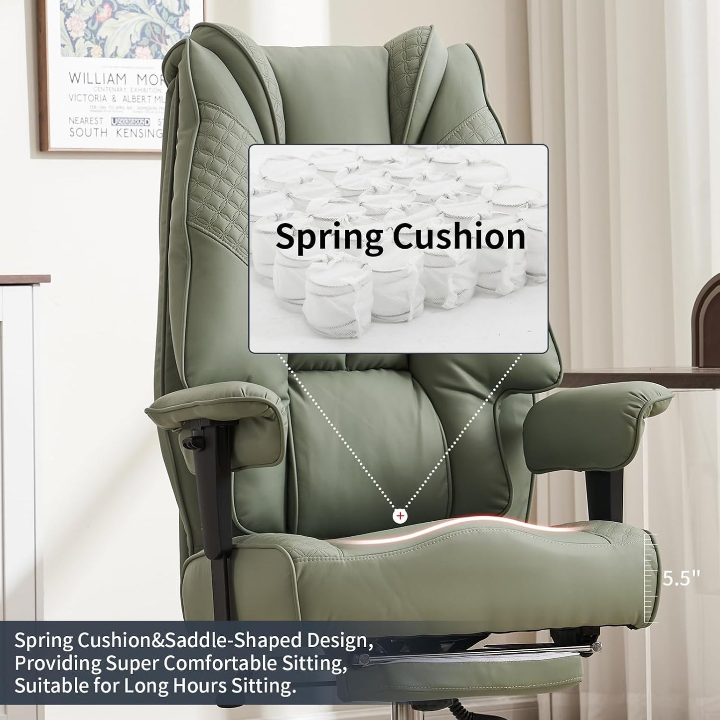 Big and Tall Office Chair 400lbs Wide Seat, Leather High Back Executive Office Chair with Foot Rest, Ergonomic Chairs