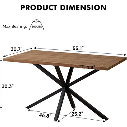 55.1" Dining Table for 2 4 Person, Small Rectangular Mid Century Modern Kitchen Table with Metal Cross Legs for Restaurant
