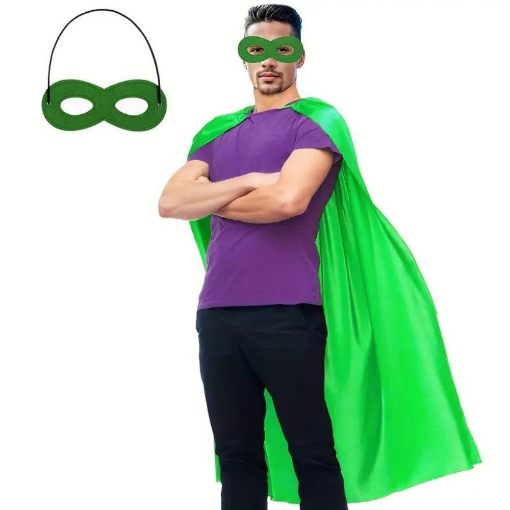 2Pcs/Set Solid Color Adult Superhero Cape with Eye Mask Cosplay Costume Dress Up Halloween Superhero Cloak Includes Eye Mask