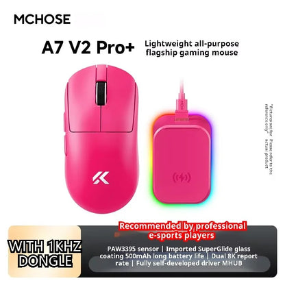 MCHOSE A7 Ultra Mouse Gamer Sem Fio Sensor de Alta Precisão Pixart3950 Design Leve Taxa de Polling de 8000Hz Chip Principal Realtek