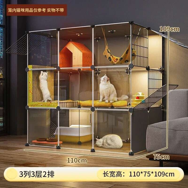 Super Grandes Gaiolas de Gatos com Espaço Livre Casa para Animais de Estimação Interna Villa para Gatos com Caixa de Areia Integrada Gabinete Nórdico Multi-Camadas para Gatos