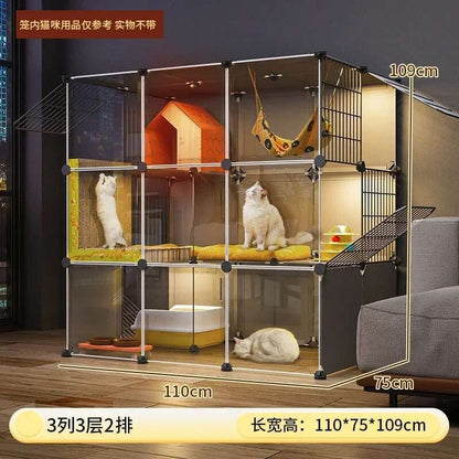 Super Grandes Gaiolas de Gatos com Espaço Livre Casa para Animais de Estimação Interna Villa para Gatos com Caixa de Areia Integrada Gabinete Nórdico Multi-Camadas para Gatos