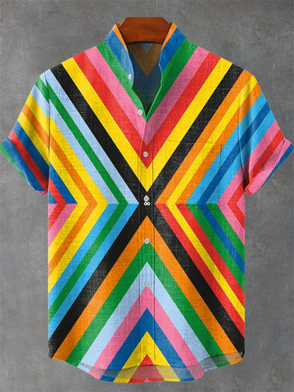 Men's Linen Short Sleeve Shirt Casual Top Single Button Vintage Cartoon And Art Cat Summer Print Top