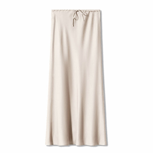New In 2025 Spring Summer Solid Color Satin Long Skirt For Women High Waist Lace