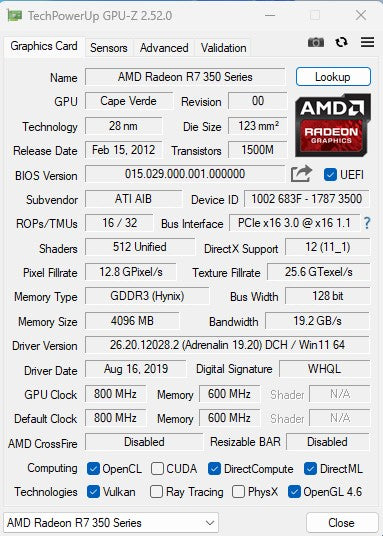 Placa de Vídeo MLLSE AMD R7 350 4GB GDDR3 128Bit PCI-E 3.0 Geforce GPU r7 350 para Jogos