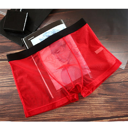 Men Transparent Boxers Bulge Ice Silk See Through Underpants Sexy Mid Waist Panties Lingerie Intimates