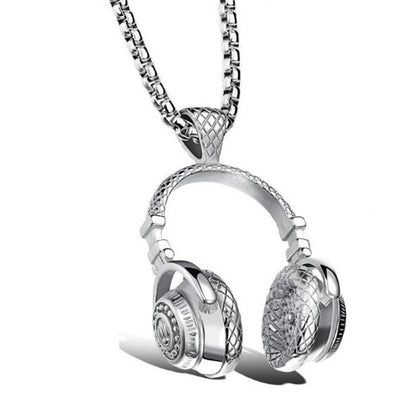 Colar com pingente de fones de ouvido para homens, Hip Hop, Rock, Casal, Personalizado, Corrente de aço inoxidável, Joias da moda Rapper, Presentes