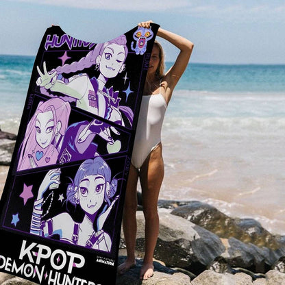 Kpop D-demon Hunters Microfiber Beach Towel Absorbent Quick Dry Soft Yoga Swimming Resort Mountain Climbing Towel