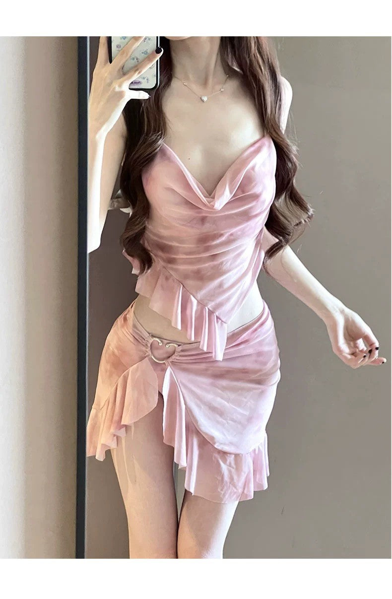 Summer Elegant 3-Piece Bikini Set Women Advanced Feeling Swimsuit Cover-Up Skirt Thailand Beach Vacation Sexy Bathing Suit