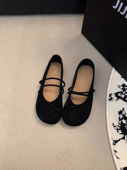 Women's Elegant Brown Mary Jane Flats French-Style Suede Loafers Spring/Autumn Collection Flat Shoes for Casual Wear