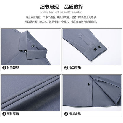 High End  Mulberry Silk Men Business Shirt Long Sleeve  Button Invisible Elastic Tops Wrinkle Resistant  Luxurious Men Shirt