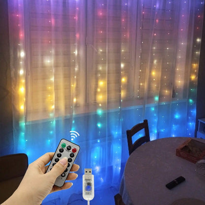3/9M USB LED Curtain 8Modes Remote Control String Lights Holiday Wedding Fairy Garland Lights For Bedroom Living Room Decor