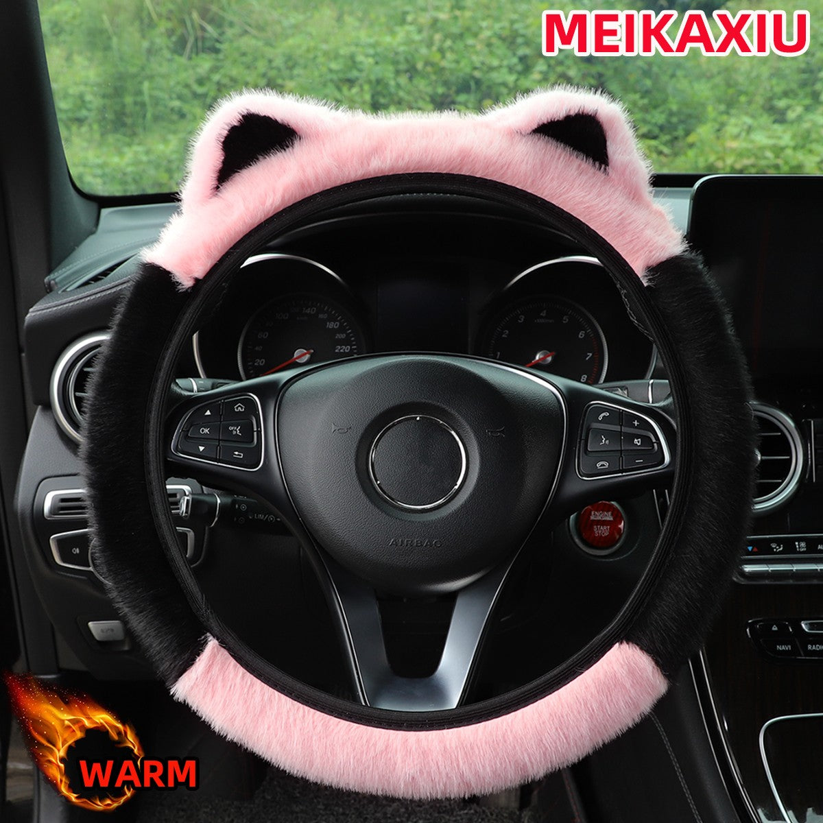1 winter artificial mink fur furry Panda cat ears car without inner ring steering wheel cover answer 14-15 inch car accessories