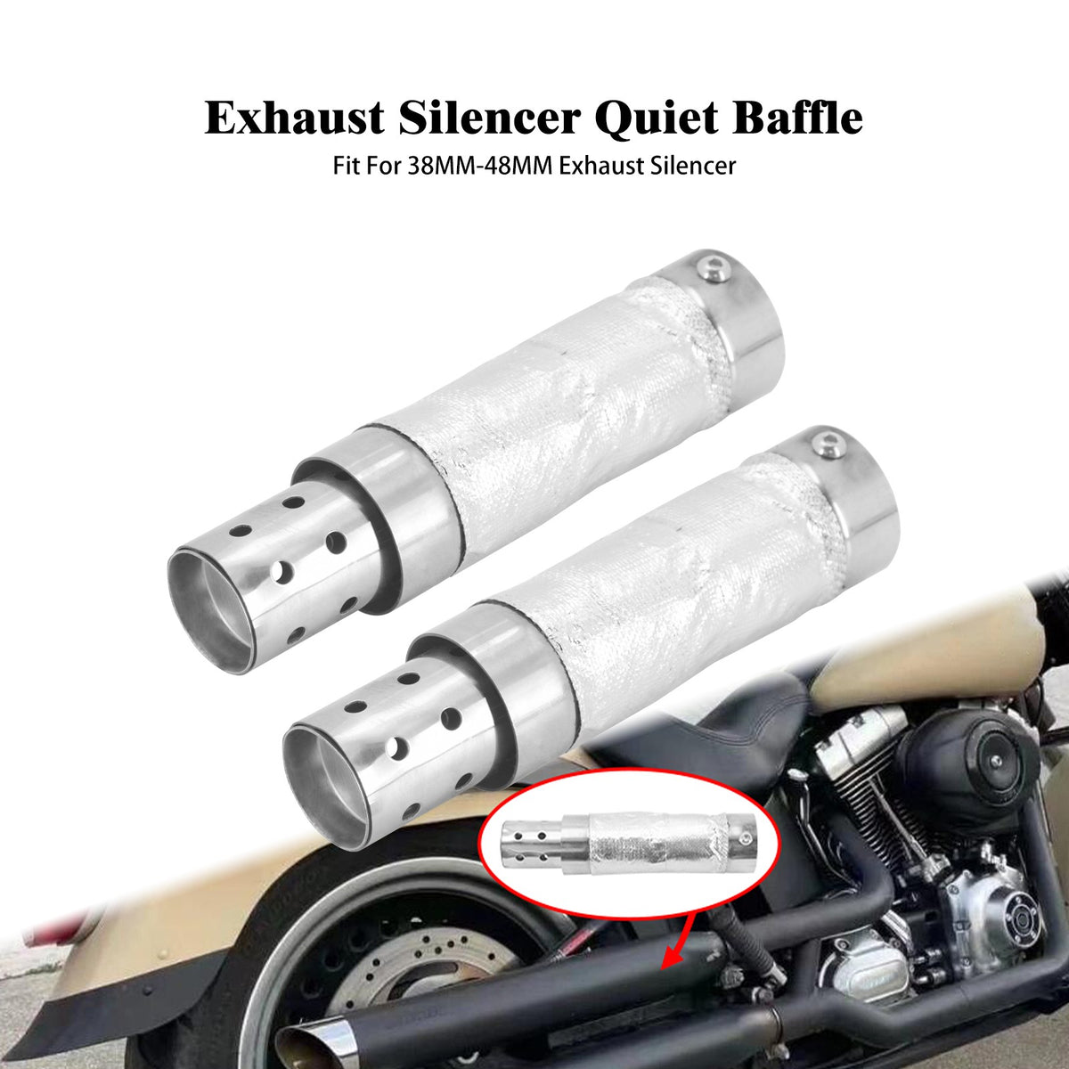 Motorcycle 38-48mm Quiet Baffle Exhaust Pipe Muffler Universal For Harley Sportster XL XR Touring FLHR Dyna Softail FL