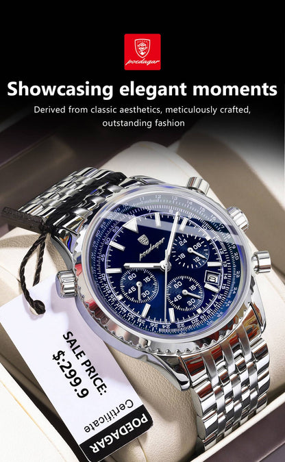 POEDAGAR Fashion Military Men's Watches Waterproof Luminous Date Chronograph Man Watch Stainless Steel Luxury Quartz Male Clock