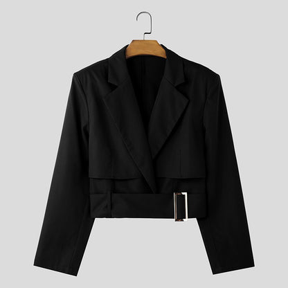 Fashion Well Fitting Tops INCERUN New Men Deconstruct Metal Buckle Suit Coat Casual Streetwear Cropped Long Sleeved Blazers 2025