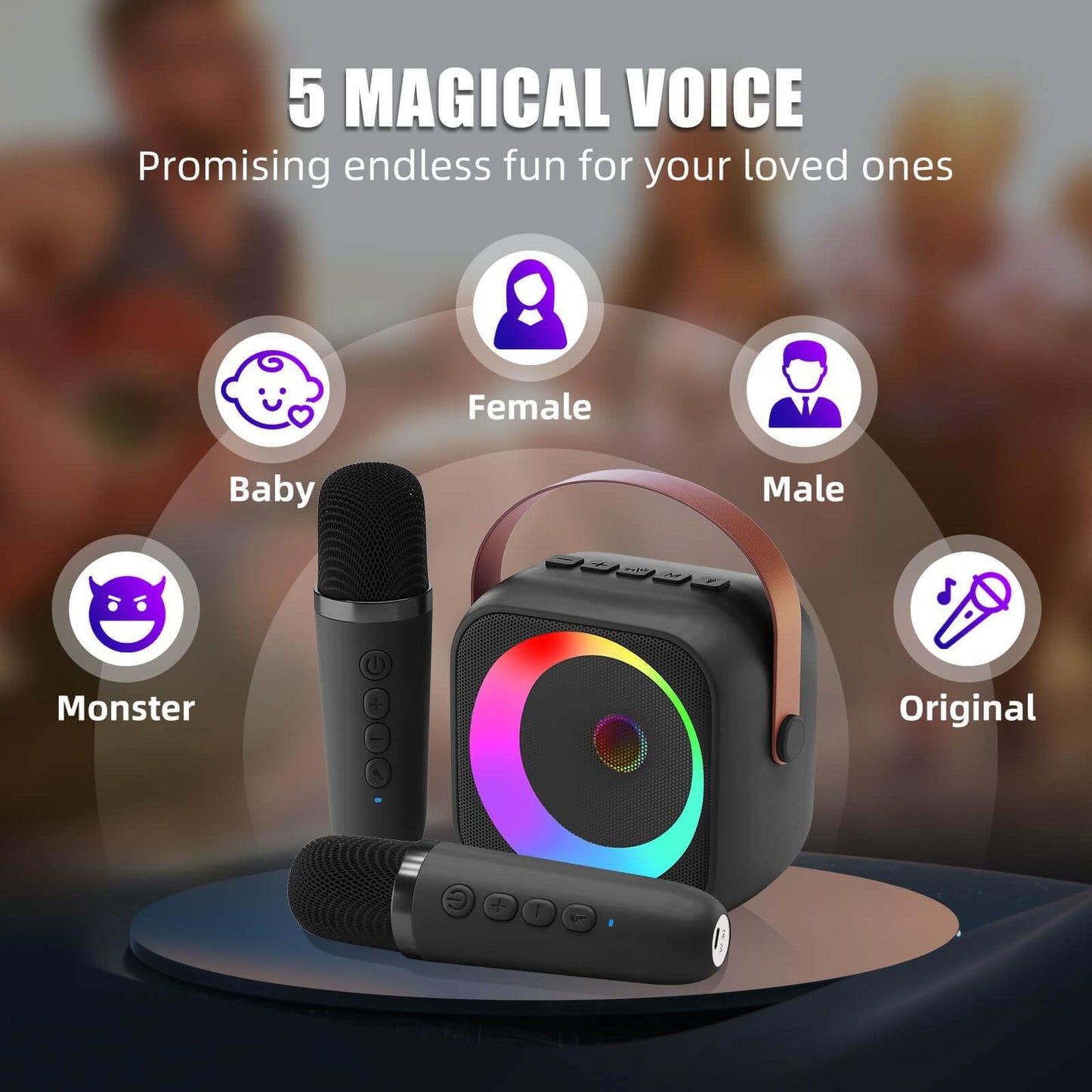 Máquina de Karaokê Portátil Haomuren com 1 ou 2 Microfones Sem Fio Mini Caixa de Som Bluetooth para Crianças Cantarem Presente de Festa em Família