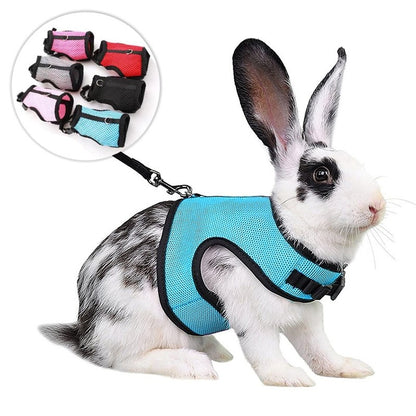 Conjunto de coleira e colete para coelhos, colete respirável para coelhos, furões, porquinhos-da-índia, esquilos, coleira macia e ajustável para animais de estimação pequenos