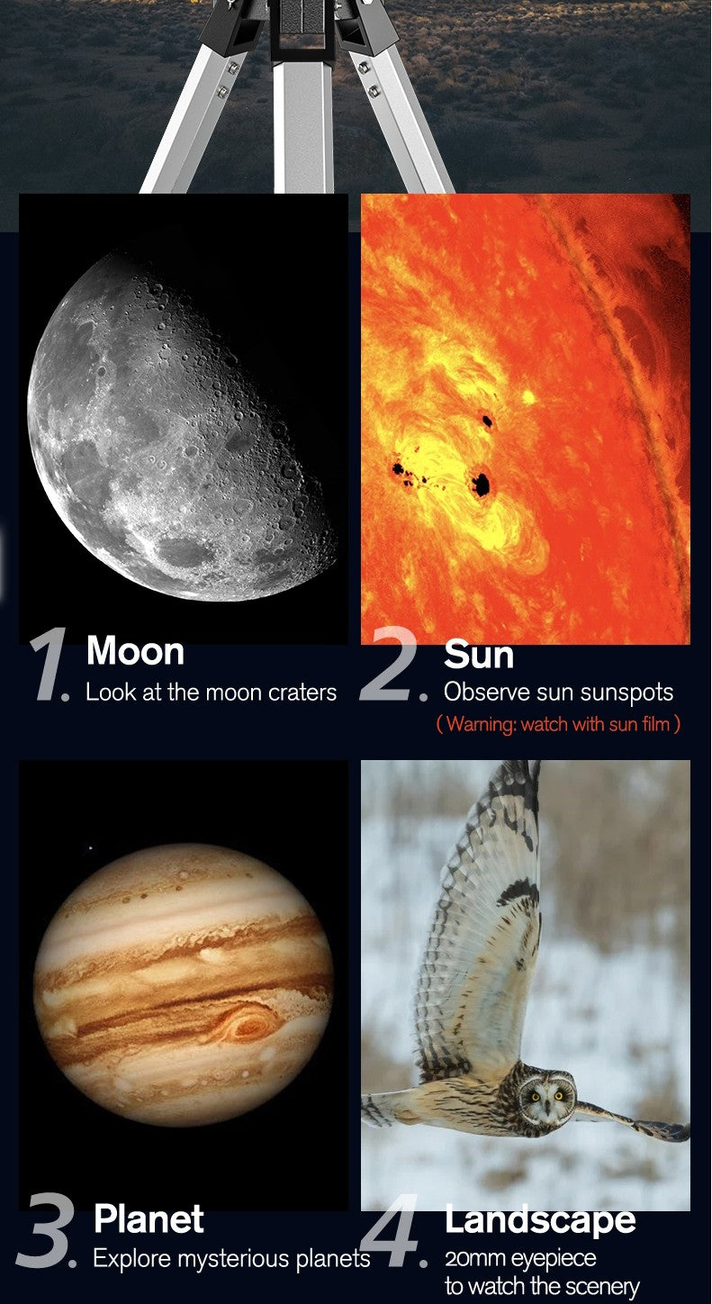 Telescópio Profissional Astronômico 875X F70076 Monocular 114MM de Grande Abertura 76700 para Observação de Estrelas, Pássaros, Lua e Filtro Solar