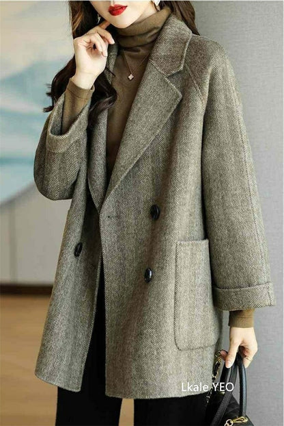 Ladies Woolen Jacket 2025 Autumn Winter Fashion Temperament Female Coat Long Sleeve Short Double-breasted Women Wool Overcoat