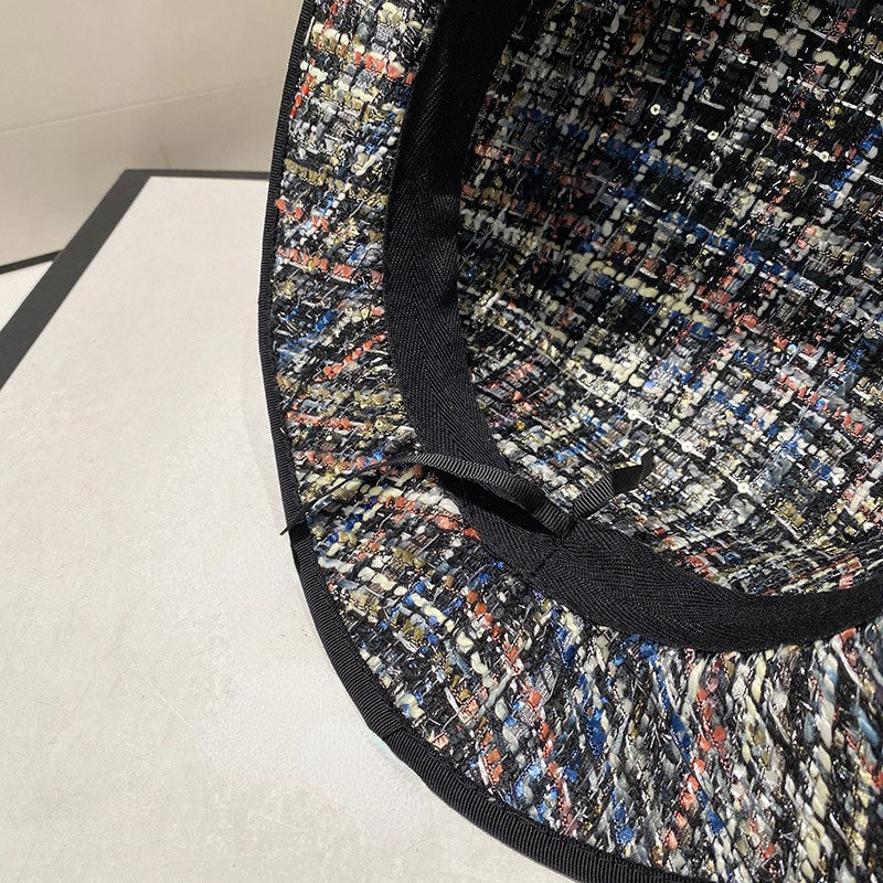 Chapéu jacquard estilo socialite europeia delicado e elegante com pérolas, chapéu de tweed rosa, chapéu de festa feminino da moda