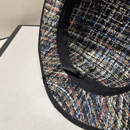 Chapéu jacquard estilo socialite europeia delicado e elegante com pérolas, chapéu de tweed rosa, chapéu de festa feminino da moda