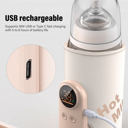 Milk Bottle Warmer Insulated Consistent Temperature USB Rechargeable Fabric ABS Baby Bottle Warmer Quiet Heating for Outdoor