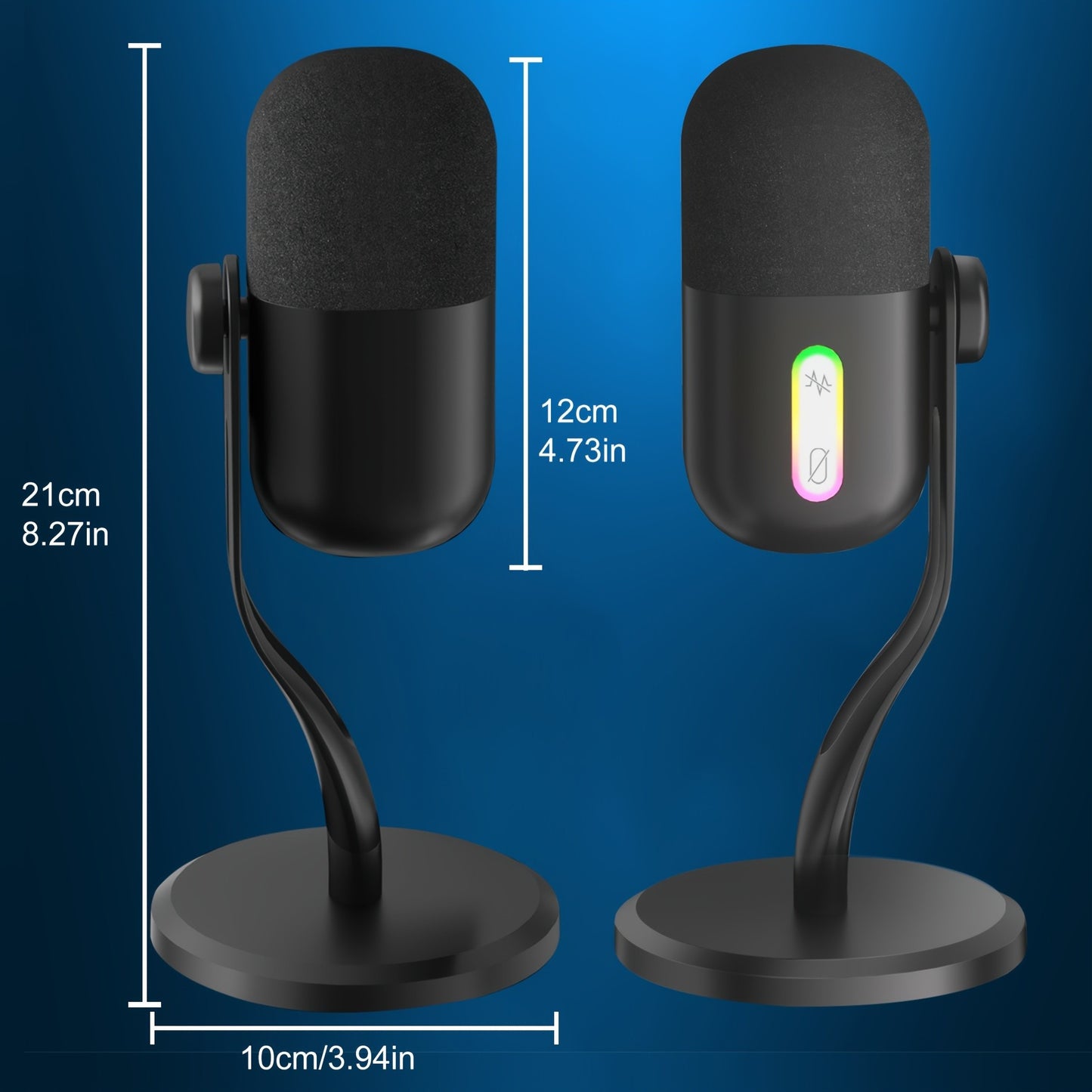 Microfone Condensador USB Aveek, Microfone de Estúdio para Jogos para PC, PS4, PS5 e Mac, Sensor Tap-to-Mute, RGB com Cancelamento de Ruído