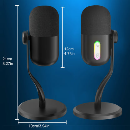 Microfone Condensador USB Aveek, Microfone de Estúdio para Jogos para PC, PS4, PS5 e Mac, Sensor Tap-to-Mute, RGB com Cancelamento de Ruído