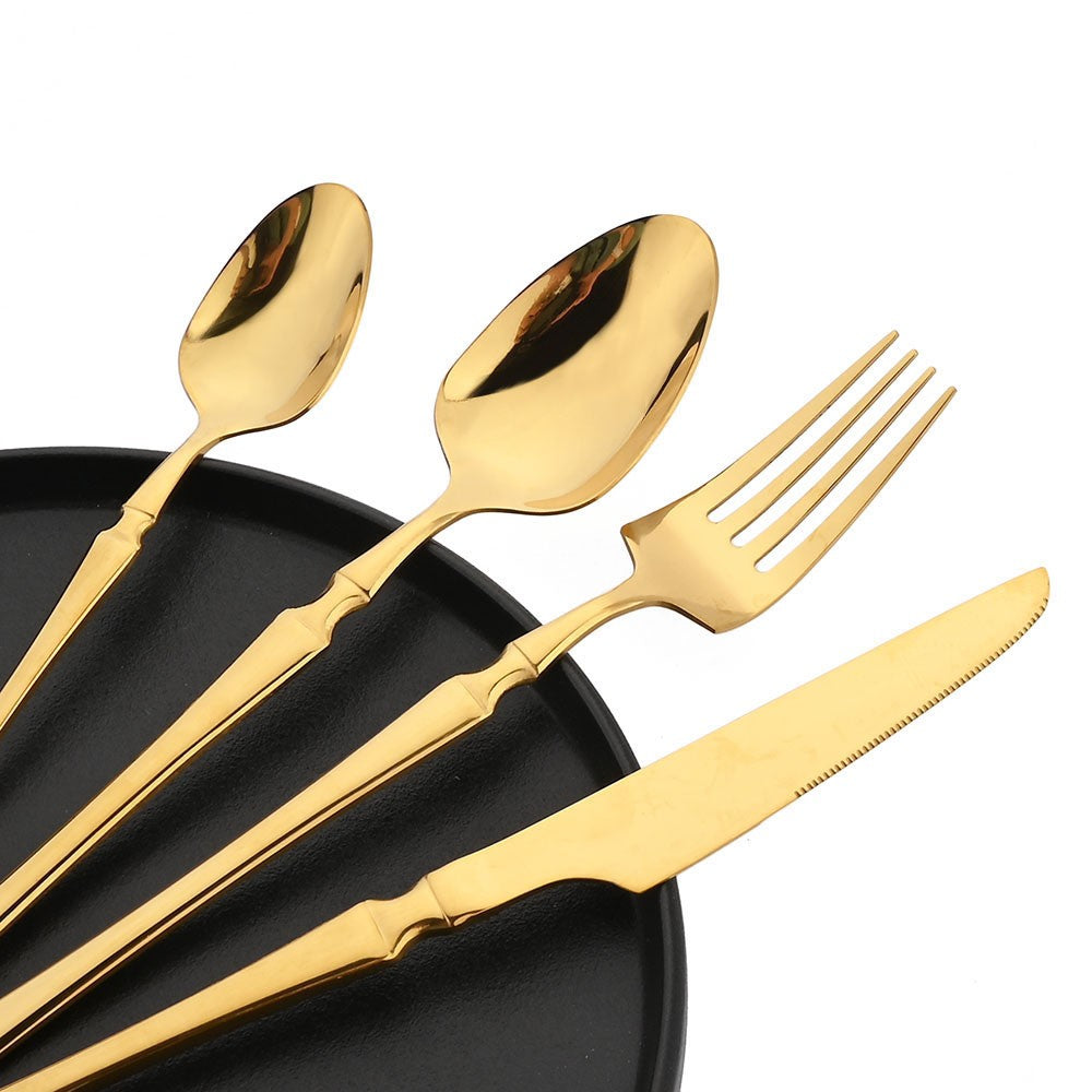 JANKNG 24 peças Conjunto de Talheres de Aço Inoxidável Louça Utensílios de Mesa Cozinha Alimentos Talheres Pretos Prata Brilhante Garfo Faca Colher