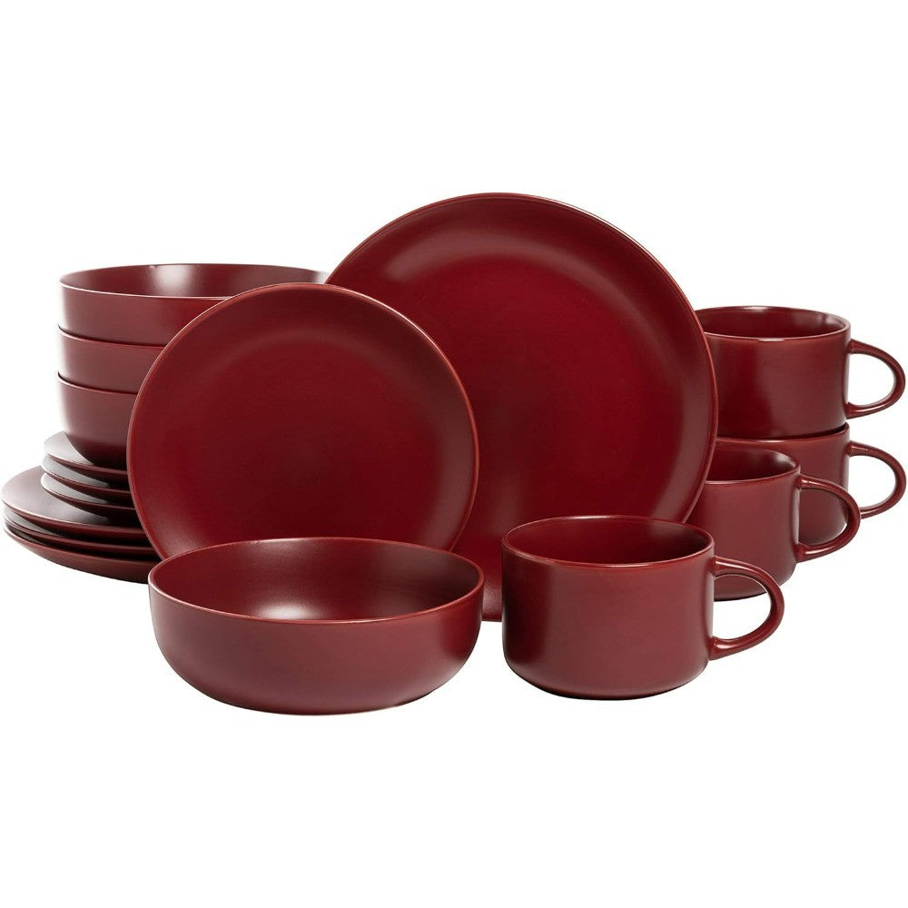 10 Wazee Matte Coupe Dinnerware Set, 16 pc, Red