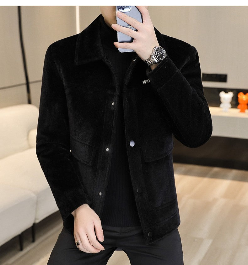 2022 Winter Wool Blends Jacket Plush Velvet and Short Thicken Trench Coat Casual Business Woolen Overcoat Social Men Clothing