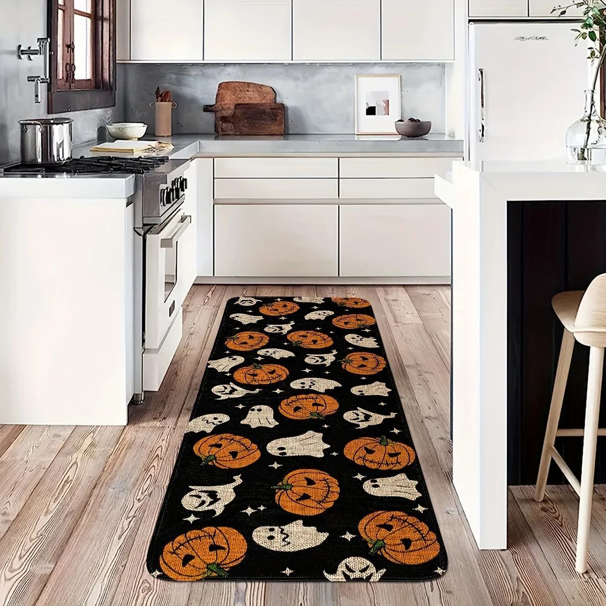 VIKAMA Halloween Decor Rug Kitchen Rug Waterproof Hallway Rug Pumpkin Ghost Floor Mat Door Mat Living Room Rug For Bedroom Decor