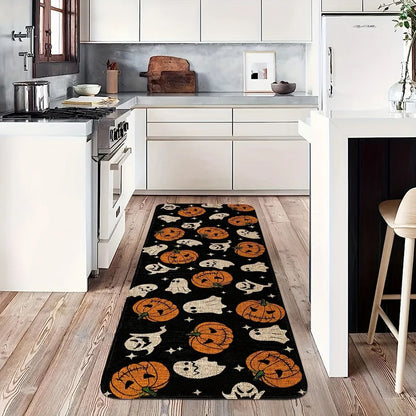 VIKAMA Halloween Decor Rug Kitchen Rug Waterproof Hallway Rug Pumpkin Ghost Floor Mat Door Mat Living Room Rug For Bedroom Decor