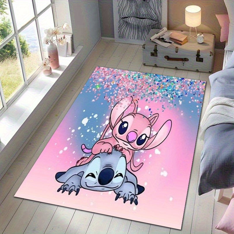MINISO Disney Cartoon S-titch Angel Area Rug Vibrant Pink Soft Polyester Mat for Bedroom ?? Living Room or Home Office Decor