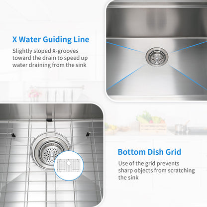 COZZIVITA KSSB32SS 32'' L Undermount Single Bowl Stainless Steel Kitchen Sink