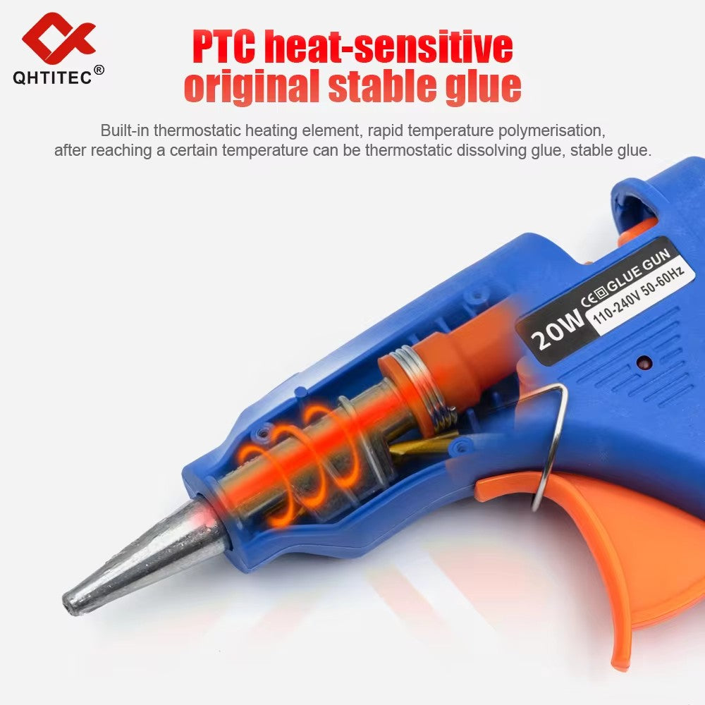 JCD Pistola de Cola Quente de 20W DIY Mini Pistolas Industriais Domésticas Ferramenta de Reparo Elétrica com Temperatura de Aquecimento com 20 Peças de Bastões de Cola de 7mm