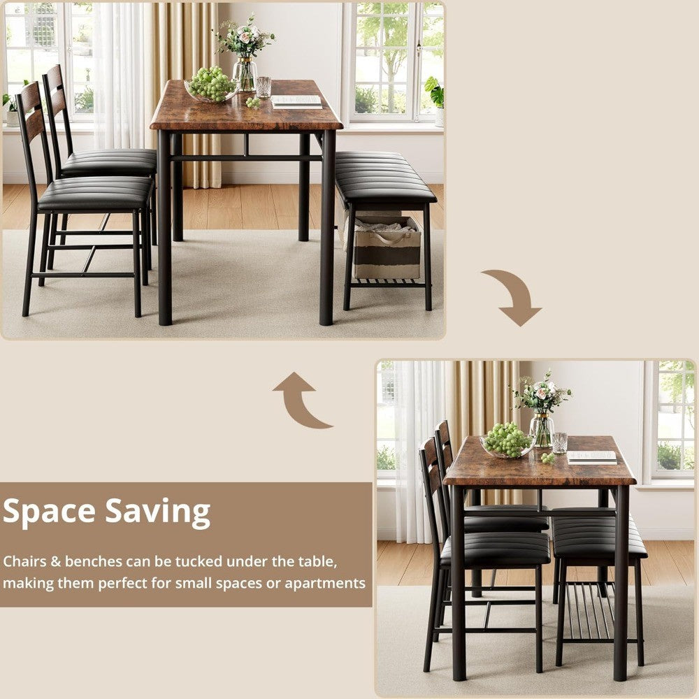 4-Piece Dining Set with Upholstered Bench and Chairs, Compact Kitchen Table for Small Spaces