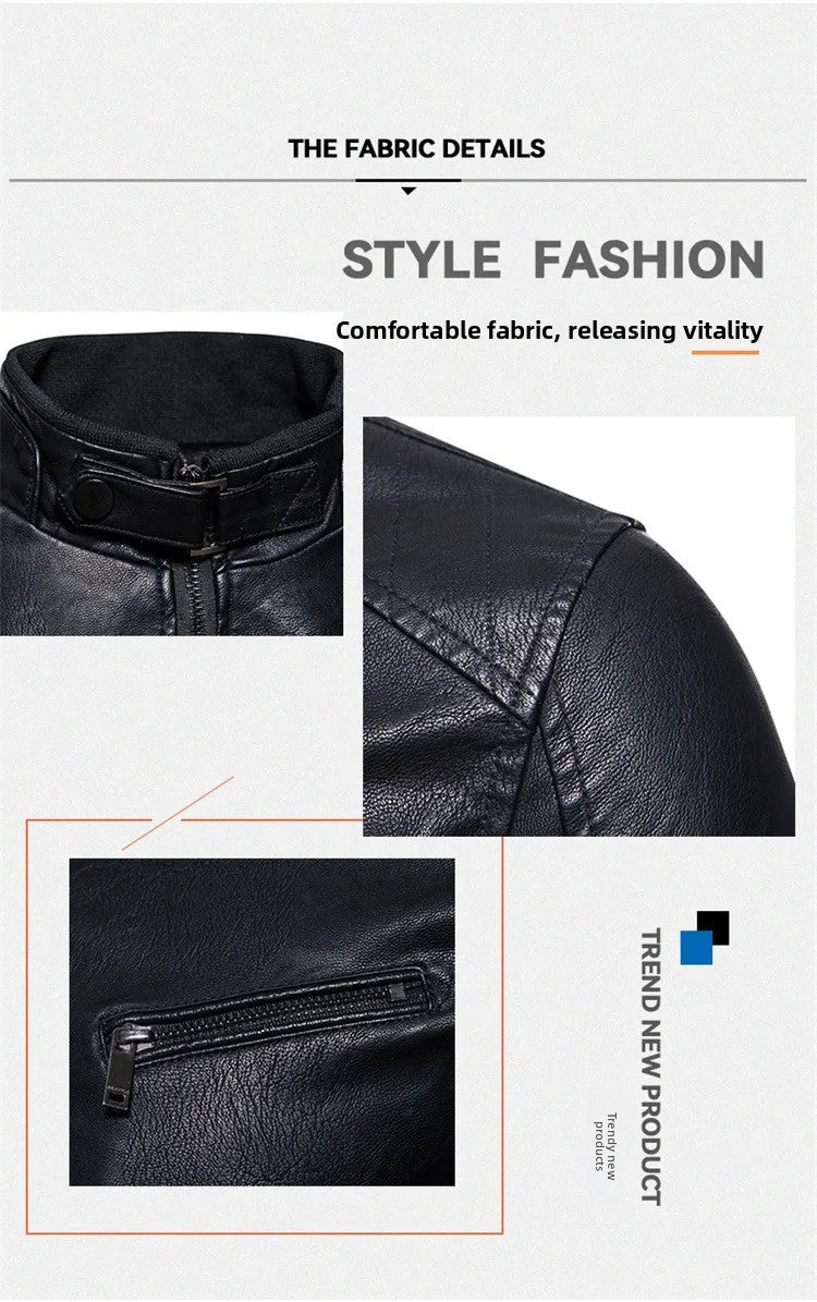 New Men's PU Leather Jacket Motorcycle Style Stand Collar Youth Fashion Outerwear Casual Male Coat Teenage Boy's Biker Vest